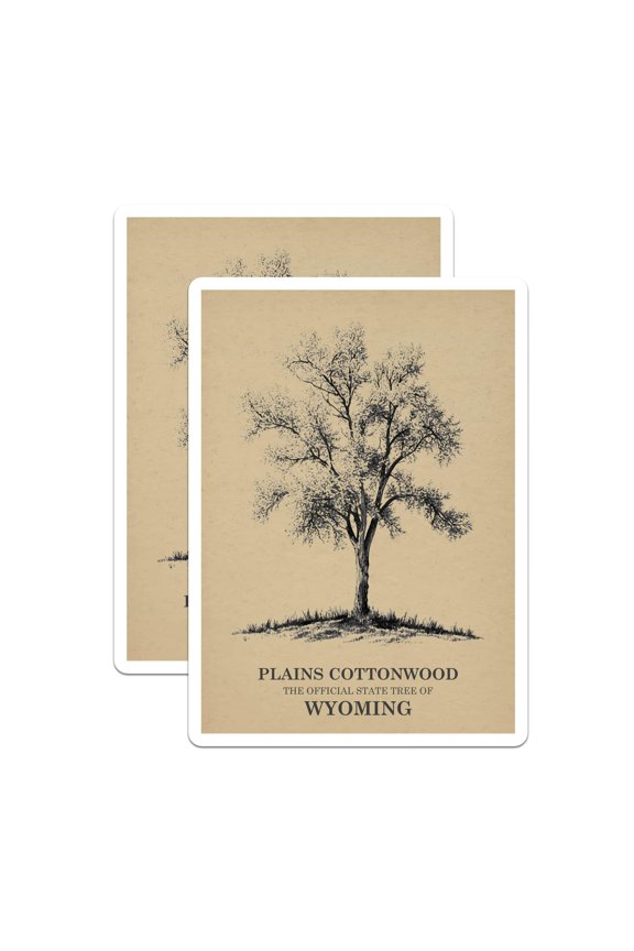 (2 Pack) Wyoming State Tree Stickers - Plains Cottonwood Tree - Nature Stickers - 5" On Longest Side - Sticks to Smooth Flat Surfaces - Made in USA - BMCS17864