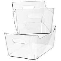 2 Pack X-Large Clear Plastic Storage Bins with Built-in Handles for Fridge, Kitchen, Bathroom and Bedroom