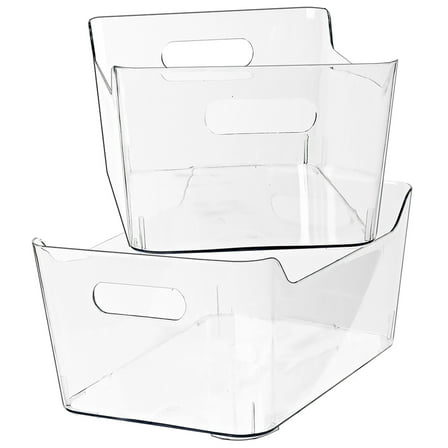2 Pack X-Large Clear Plastic Storage Bins with Built-in Handles for Fridge, Kitchen, Bathroom and Bedroom