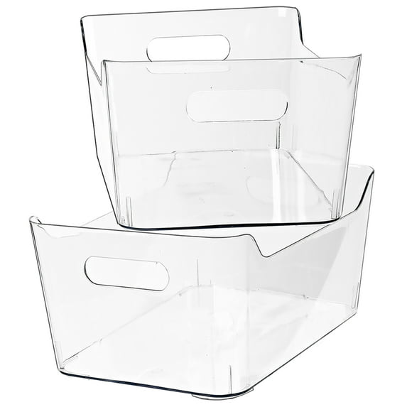 2 Pack X-Large Clear Plastic Storage Bins with Built-in Handles for Fridge, Kitchen, Bathroom and Bedroom