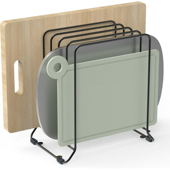 2 Pack-X-Large Kitchen Cabinet Organizer - Storage Tray Organizer Rack for Kitchen Cabinet - Divided Holder with 5 Slots for Skillets, Cutting Board, Baking Sheets (Black)