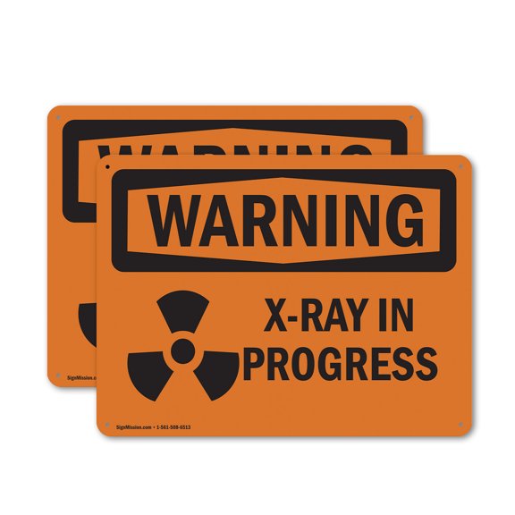 (2 Pack) X-Ray In Progress With Symbol OSHA Warning Sign 24 Inch X 18 Inch Indoor / Outdoor Rust-Free Aluminum Metal Signs for Workplace, Workshop, and Construction Site, Made in the