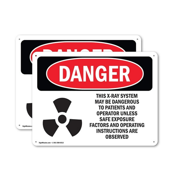 (2 Pack) This X-Ray System May Be Dangerous OSHA Danger Sign 10 Inch X 7 Inch Indoor / Outdoor Rust-Free Aluminum Metal Signs for Workplace, Workshop, and Construction Site, Made in the
