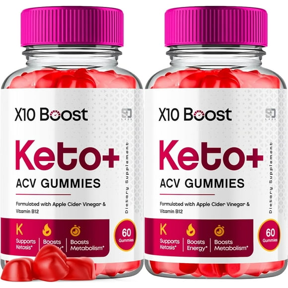 (2 Pack) X10 Boost Keto ACV Gummies -Apple Cider Vinegar Supplement for Energy & Focus - X10 Boost Keto + ACV Supplement Gummies with Apple Cider Vinegar Folate Vitamin B12 B6 Beet Root (120 Gummies)