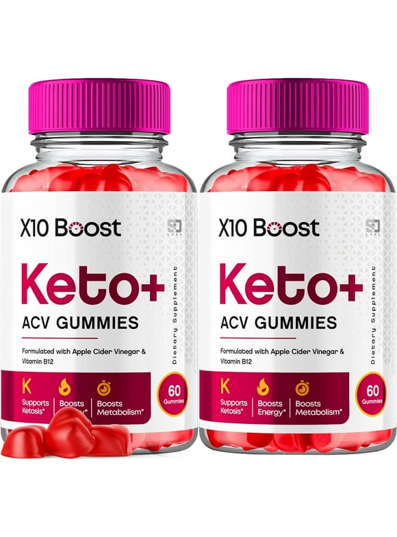 (2 Pack) X10 Boost Keto ACV Gummies -Apple Cider Vinegar Supplement for Energy & Focus - X10 Boost Keto + ACV Supplement Gummies with Apple Cider Vinegar Folate Vitamin B12 B6 Beet Root (120 Gummies)