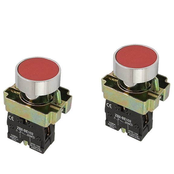 2-Pack XB2-BA42 Momentary Red Flush Push-button Switch 1NC, 22mm Panel Mount 6-10A 400V