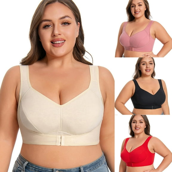 2 Pack XL-5X Plus Size Push Up Bras for Women No Underwire Large Bust Bralettes Ladies Casual Breathable Front Closure High Support Lifting Underwear Bra