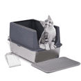 thumbnail image 1 of 2 Pack XL Stainless Steel Cat Litter Box with Lid, Extra Large Litter Pan with High Sides, Easy Cleaning, Include Double Layer Litter Mat and Scoop, Gray, 1 of 10