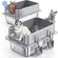 thumbnail image 1 of 2 Pack XL Stainless Steel Cat Litter Box with Lid and High Sides, 24" L x 16" W x 12" H Extra Large Metal Cat Litter Boxes for Big Cats, Leak-Proof, Non-Stick, Odor-Resistant, 1 of 8