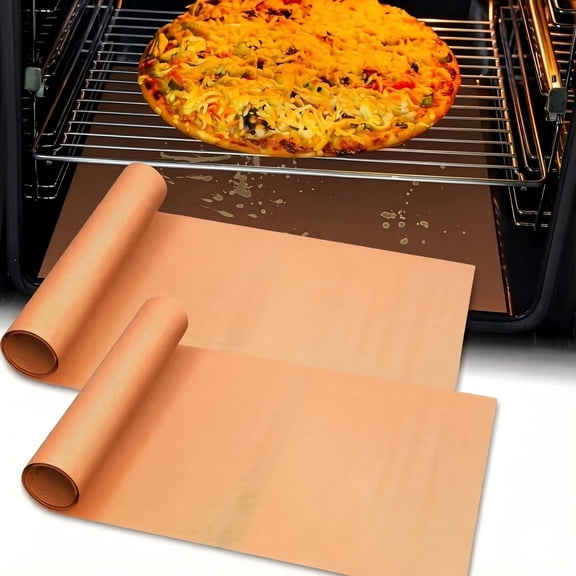 Pinbebor 2 Pack Thickened Copper Oven Liners for Bottom of Oven, Reusable Non-Stick Oven Mats,25x17 inch