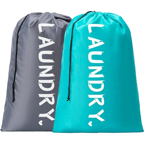 2 Pack XL Travel Laundry Bag, Machine Washable Dirty Clothes Organizer with Drawstring,Large Enough to Hold 4 Loads of Laundry, Easy Fit a Laundry Hamper or Basket Travel Essentials 24" x 36"