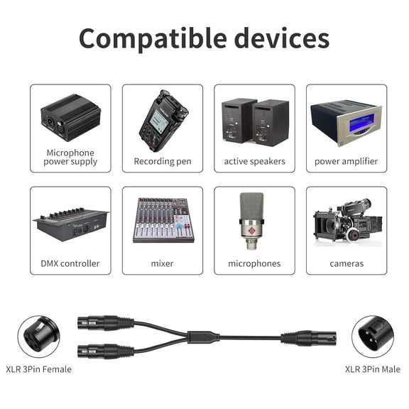 2 Pack XLR Splitter Cable,1 Maleto 2 Female, 5FT Stereo Mic to L&R Audio Y-Splitter Cable