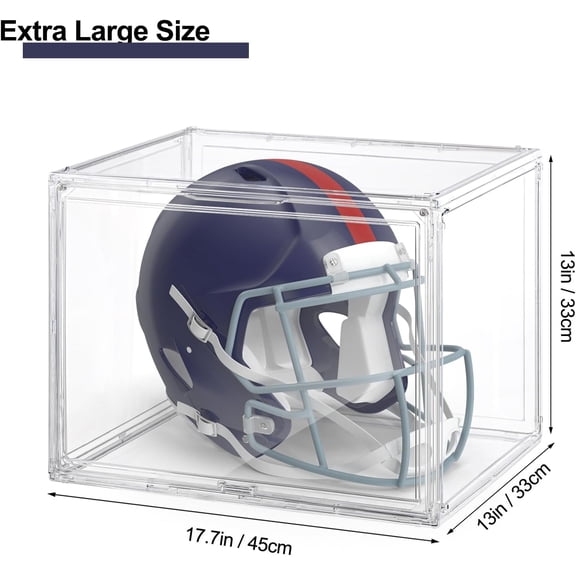 2 Pack XXX-Large Clear Display Case 17.7" x 13" x 13" Extra Large Display Organizer Box with Magnetic Door, Stackable Acrylic Storage Bin for Boots, Shoes, Collectibles, Bags, Figures