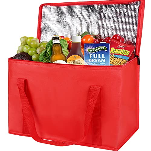 2Pack XlLarge Insulated Grocery Shopping Bags, Red, Reusable, Heavy