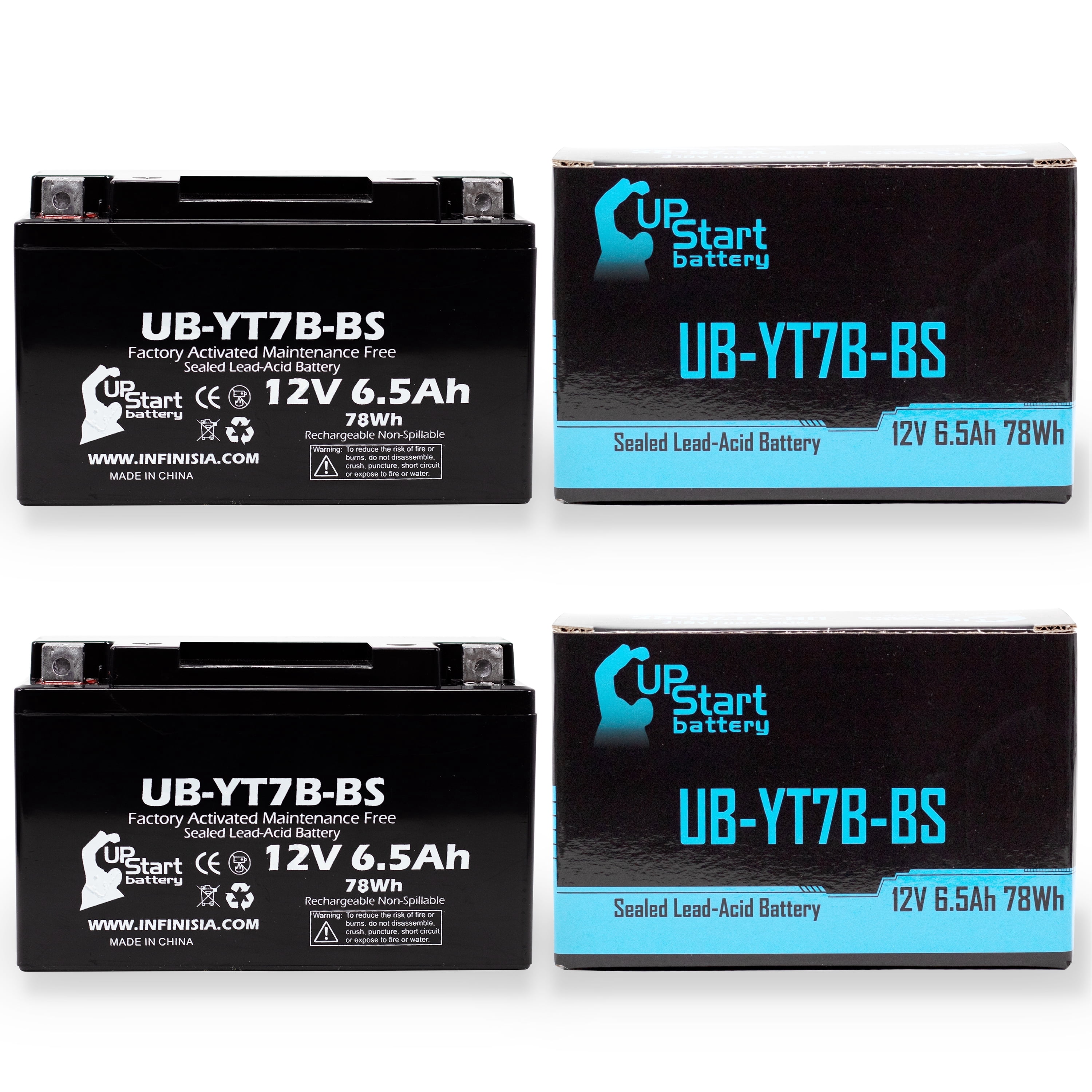 2 Pack - YT7B-BS Battery Replacement (6Ah, 12v, Sealed) Factory Activated, Maintenance Free Battery Compatible with - 2005 Yamaha YFZ450, 2006 Yamaha YFZ450, 2007 Yamaha YFZ450, 2008 Yamaha YFZ450