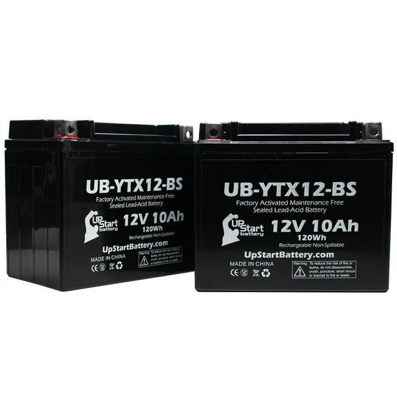 2 Pack - YTX12-BS Battery Replacement (10Ah, 12v, Sealed) Factory Activated, Maintenance Free Battery Compatible with - 2006 Kawasaki Ninja 650R, 2007 Kawasaki Ninja 650R, 2009 Kawasaki Ninja 650R