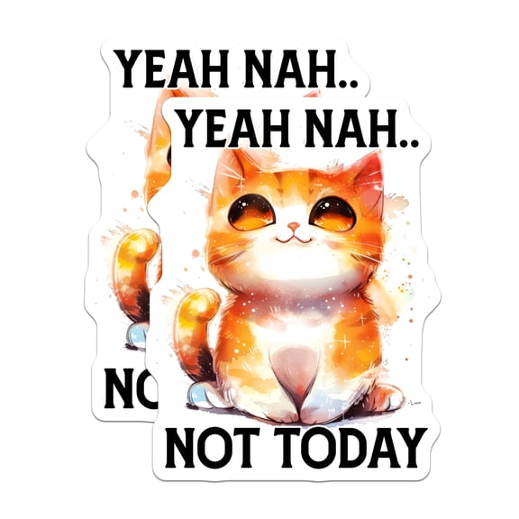 (2 Pack) Yeah Nah Stickers - Funny Cat Decals - Not Today Meme Stickers - 5" On Longest Side - Sticks to Smooth Flat Surfaces - Made in USA - BMCS15879
