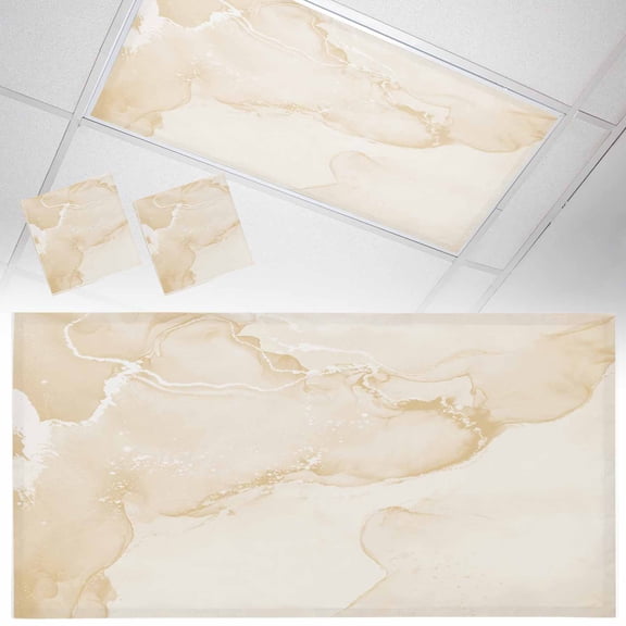 2 Pack Yellow Abstract Fluorescent Light Covers for Ceiling Lights Silver Marble Ripples Clouds Luxury Fluid Art Magnetic Ceiling Light Covers Overhead Light Filters for Office Classroom Home