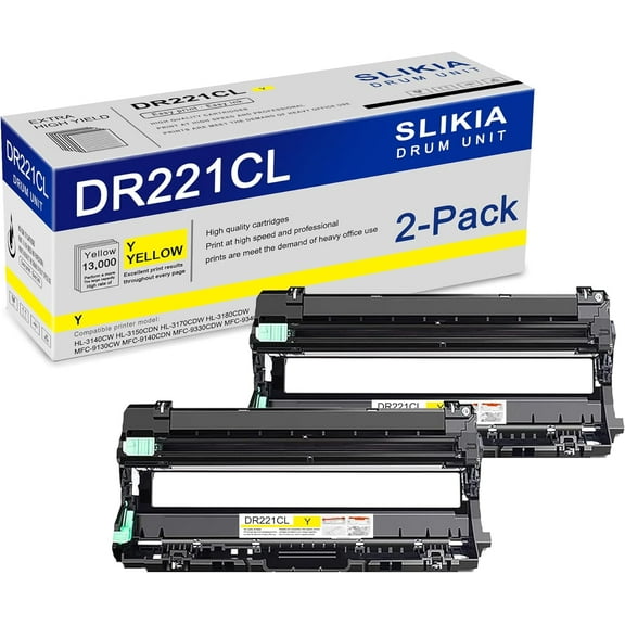 2-Pack Yellow DR221CL Drum Unit: Compatible DR221CL DR-221CL Replacement for Brother HL-3140CW 3150CDN 3170CDW 3180CDW MFC-9130CW 9140CDN 9330CDW 9340CDW DCP-9015CDW 9020CDN Printer
