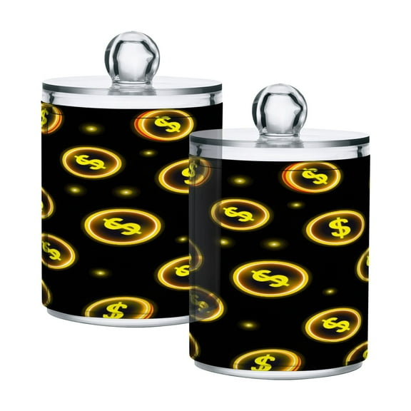 2 Pack Yellow Dollar Sign Qtip Holder Dispenser Clear Plastic Storage Apothecary Jars for Cotton Swabs Balls Pads Floss