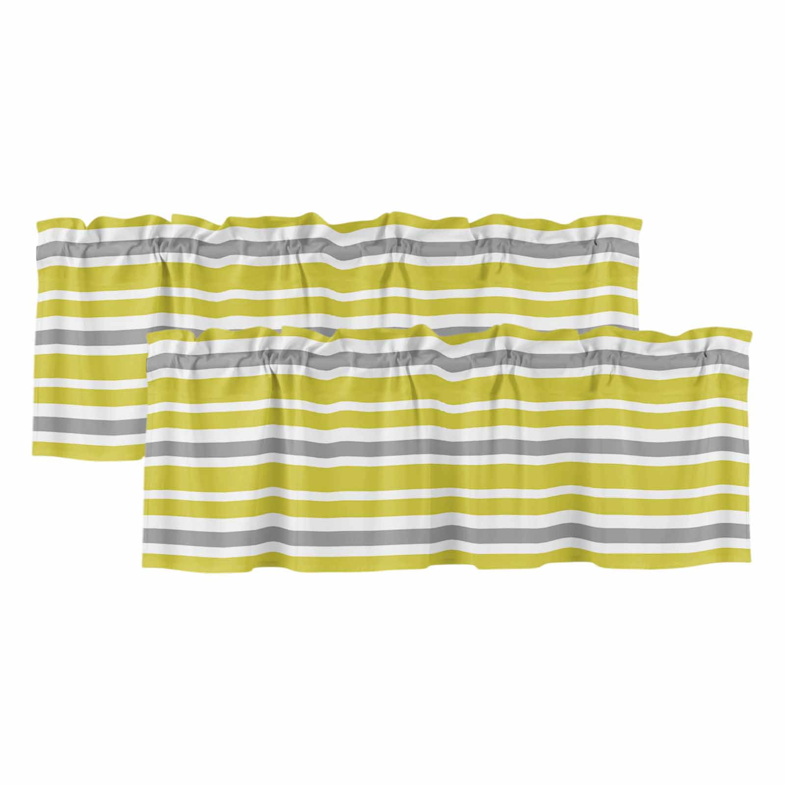 2 Pack Yellow Gray Valance for Window White Geometric Stripes Kitchen ...