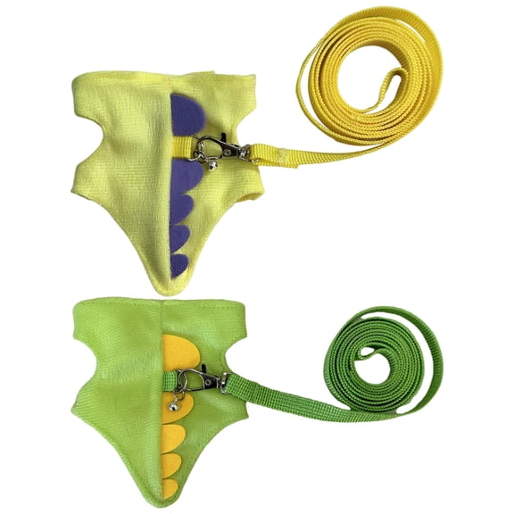 2-Pack Yellow & Green Dinosaur Shaped Ferret Harness & Leash Set, Ultimate Pet Comfort: Soft Plush, Breathable & Adjustable Vest for Small Animals, Secure for Outdoor Walking