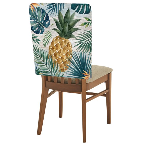 2 Pack Yellow Pineapple Chair Back Covers Green Monstera Leaves Vintage Tropical Botanical Summer Stretchable Removable Chair Slipcovers Washable Seat Covers for Kitchen Restaurant 19 x 18 Inch