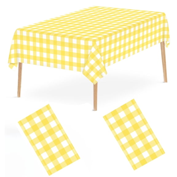 2 Pack Yellow Rectangular Gingham Tablecloth,54" × 108"Red and White Checkered Tablecloths,Disposable Plastic Red Plaid Table Cover for Parties, Christmas, Outdoor Picnic, Birthday, Wedding, Camping