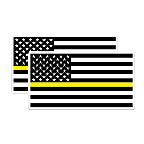 (2 Pack) Yellow Thin Line Sticker - Security Guard Support - Security Guard Pride - 5 Inches On Longest Side - Premium Vinyl - for Cars, Trucks, Skateboards, Laptops - Made in USA - BMCS0706