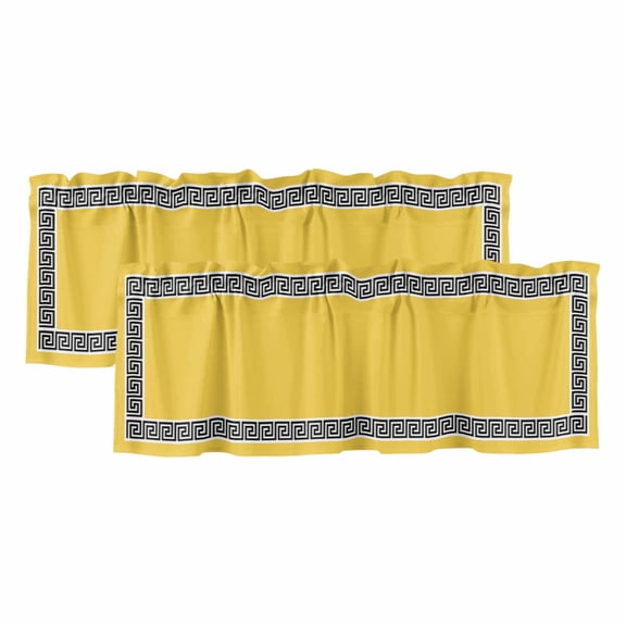 2 Pack Yellow Traditional Valance for Window Greek Key Meander Border Square Geometric Kitchen Valance Rod Pocket Short Curtain Topper Decorative Window Treatment for Living Room Bedroom 42"x12"