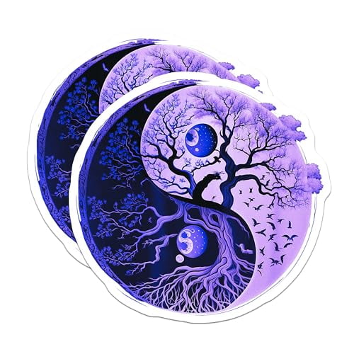 (2 Pack) Yin Yang Tree of Life Magnets - Moon and Stars Art - Balance and Harmony - 5" On Longest Side - for Cars, Refrigerators, Toolboxes, Lockers - Made in USA MAG3567