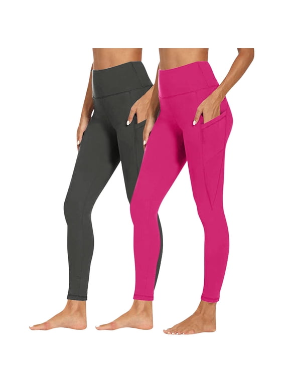2 Pack Yoga Leggings for Women with Pocket High Waisted Buttery Soft Workout Athletic Stretch Pants (3XL, Hot Pink/Dark Gray)