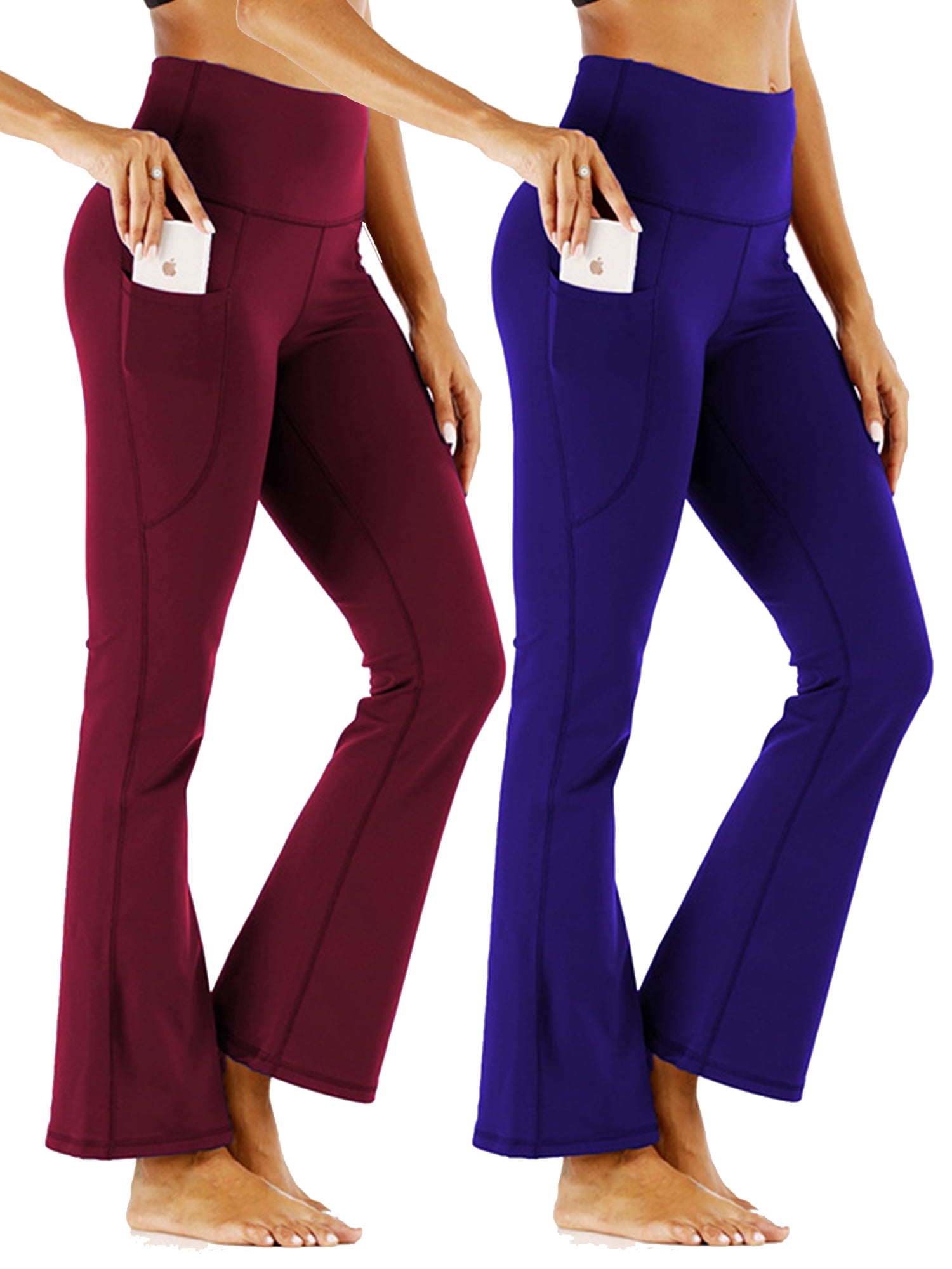 2 Pack Yoga Pants for Women Bootcut Flare Leggings High Waisted Lounge Workout  Pants Solid Color Wide Leg Trousers with Pocket 
