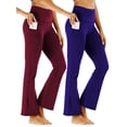 thumbnail image 1 of 2 Pack Yoga Pants for Women Bootcut Flare Leggings High Waisted Lounge Workout Pants Solid Color Wide Leg Trousers with Pocket, 1 of 2