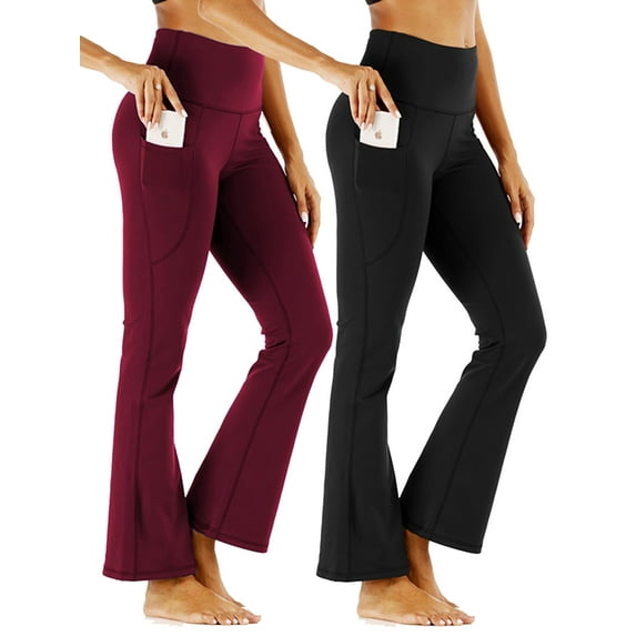 2 Pack Yoga Pants for Women Bootcut Flare Leggings High Waisted Lounge Workout Pants Solid Color Wide Leg Trousers with Pocket