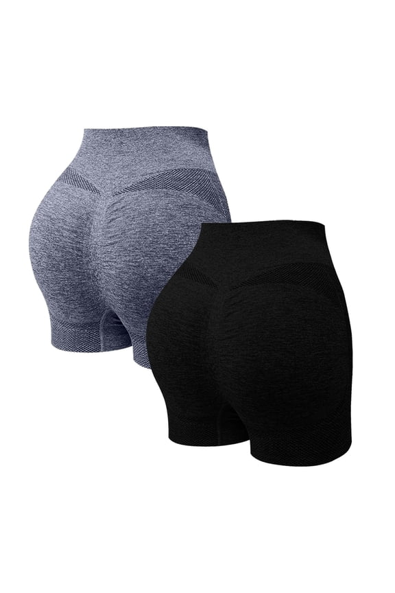2 Pack Yoga Shorts for Women – Seamless Scrunch Butt Shorts High Waist Tummy Control Workout Biker Compression Shorts