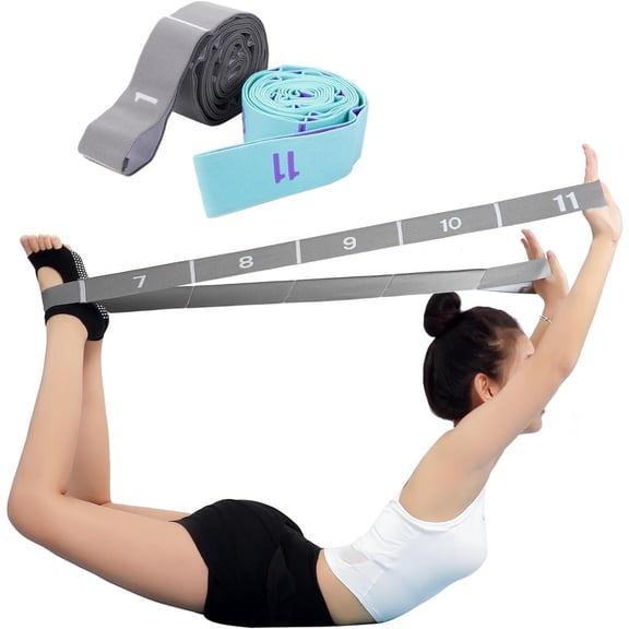 2-Pack Yoga Straps with 11 Loops - Adjustable Elastic Stretching Bands for Pilates, Dance, Ballet Gymnastics & Physical , Multifunctional Flexibility Exercise Equipment