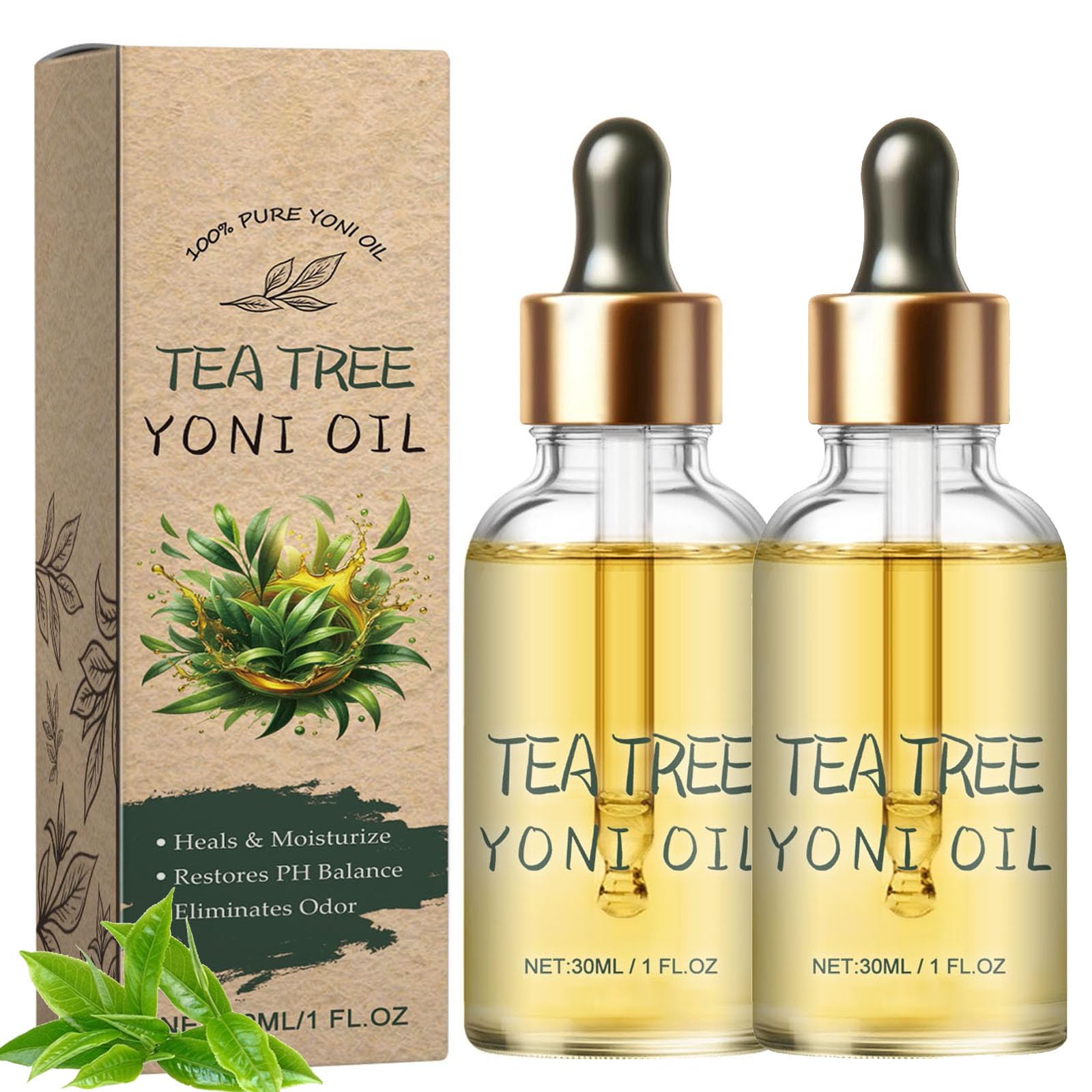 2-Pack Yoni Oil Natural Feminine Oil for Women Ph Balance - Feminine Deodorant, Vaginal Moisturizer, Eliminates Odor Body (Tea-Tree)