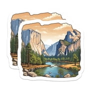 2 Pack Yosemite National Park Stickers - California Valley Landscape - El Capitan Waterfall Art - 5" On Longest Side - Sticks to Smooth Flat Surfaces - Made in USA - BMCS21702