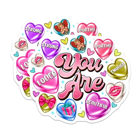(2 Pack) You are Affirmation Magnets - Retro Candy Heart Decor - Positive Self Love Display for Fridge - 5 Inches On Longest Side - Thick Durable Magnet - Made in USA - MAG28791