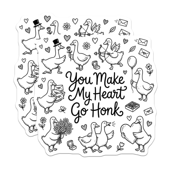 (2 Pack) You Make My Heart Go Honk Goose Stickers - Romantic Duck Couple Decal - Funny Valentine Anniversary - 5 Inches On Longest Side - Thick Durable Magnet - Made in USA