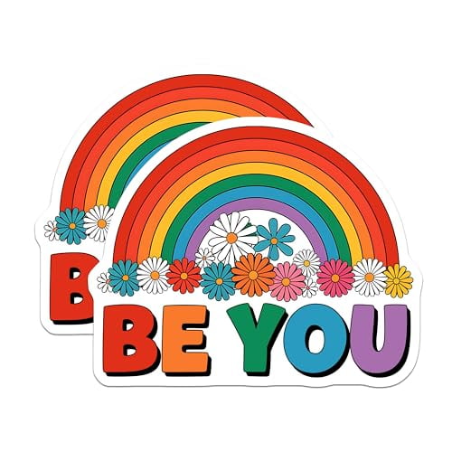 (2 Pack) Be You Rainbow Magnets - Inspirational Colorful Magnets - Positive Message Daisies Magnets - 5" On Longest Side - for Cars, Fridges, Toolboxes - Made in USA - MAG3898