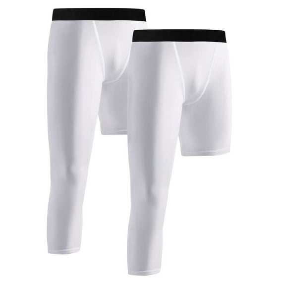 2 Pack Youth Boys Compression Pants One Leg Compression Tights Leggings for Basketball 3/4 Athletic Pants Workout Base Layer