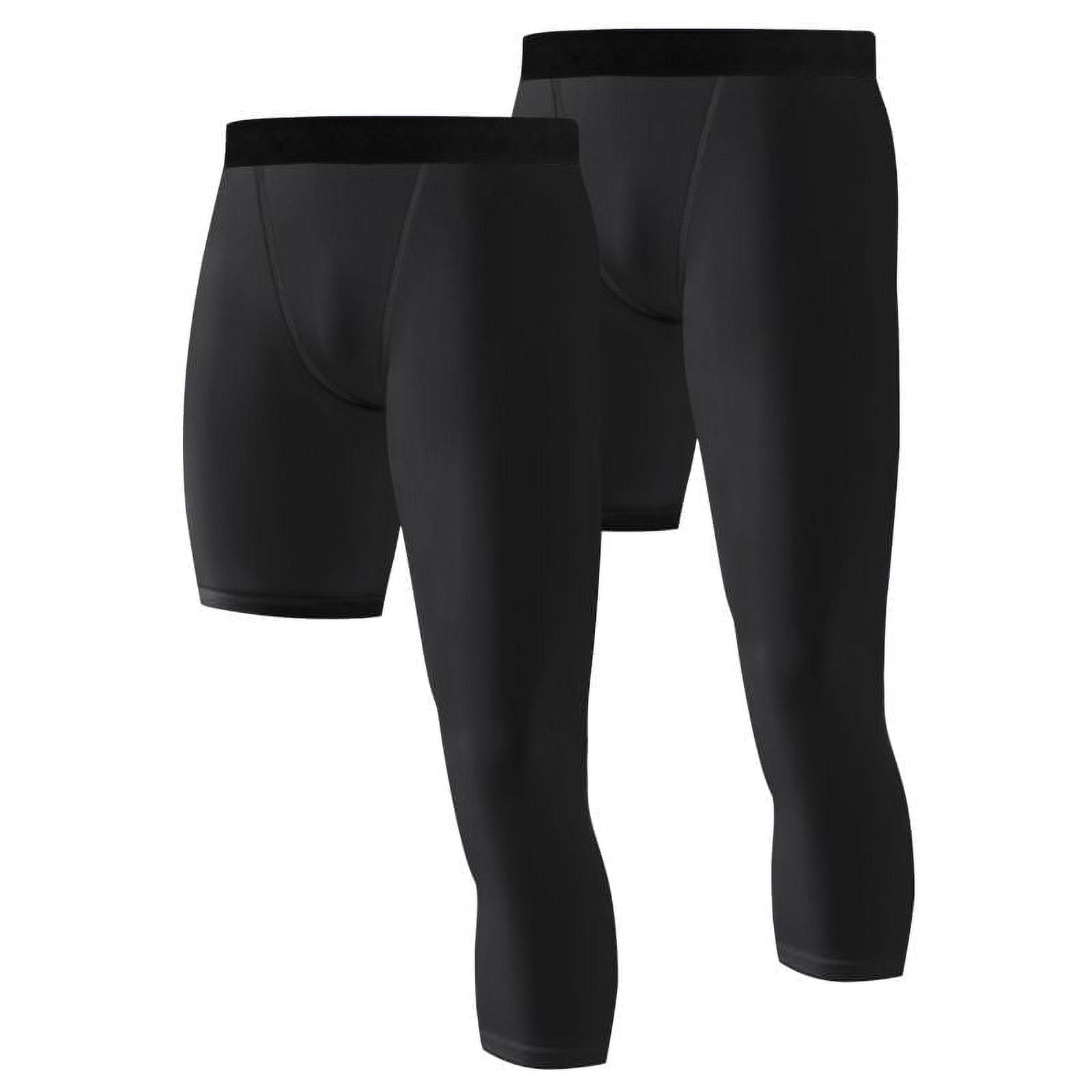 2 Pack Youth Boys Compression Pants One Leg Compression Tights Leggings for Basketball 3 4 Athletic Pants Workout Base Layer