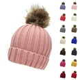 thumbnail image 1 of 2 Pack Youth Cute Beanies Hats Crochet Knitted Winter Skull Cap Size 4-12 Boys & Girls Trendy Solid Color Thermal Warm Pom-Pom Ski Snow Hat, 1 of 8