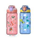 (2-Pack) ZIGIDO Kids Water Bottle for School, 20oz with Straw, ideal for Boys and Girls, Spill Proof & Dishwasher safe Kids Bottle, BPA-Free, Sippy Cup with attractive design