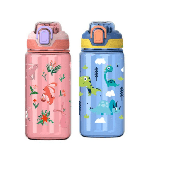 (2-Pack) ZIGIDO Kids Water Bottle for School, 20oz with Straw, ideal for Boys and Girls, Spill Proof & Dishwasher safe Kids Bottle, BPA-Free, Sippy Cup with attractive design
