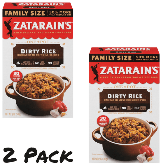 ( 2 Pack ) Zatarain's No Artificial Flavors Gluten Free Family Size Dirty Rice Mix, 12 oz Box