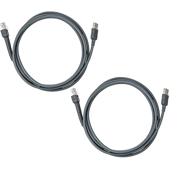 (2 Pack) Zebra Symbol Replacement Cable for LS2208 Series Handheld Barcode Scanner Gray CBA-U01-S07ZAR LS2208/A LI2208 LS4278 STB4278 LI4278 USB to RJ45 Compatible (2M / 6FT Flatted USB Port)