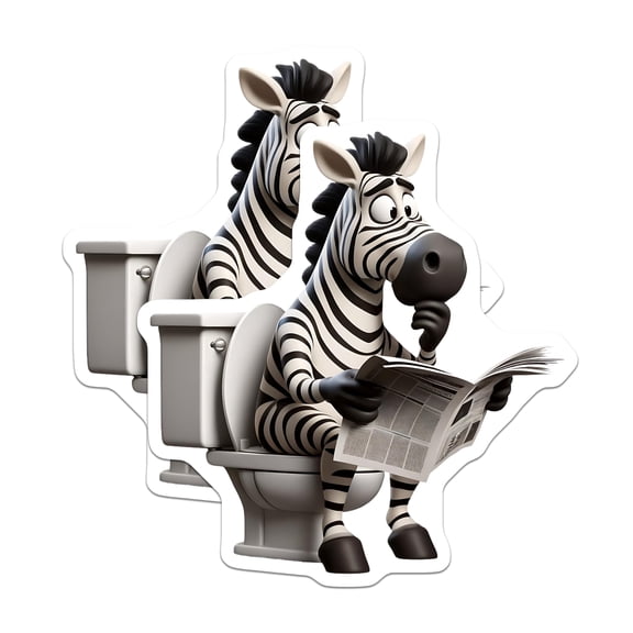 (2 Pack) Zebra On Toilet Magnets - Reading Newspaper - Funny Animal Fridge Decor - 5" On Longest Side - Premium Magnet - for Cars, Refrigerators, Toolboxes, Lockers - Made in USA - MAG14219